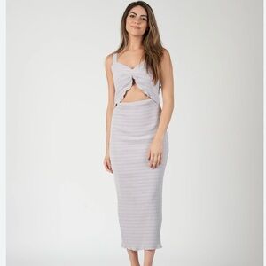 High-Waist Lavender Ribbed Midi Dress